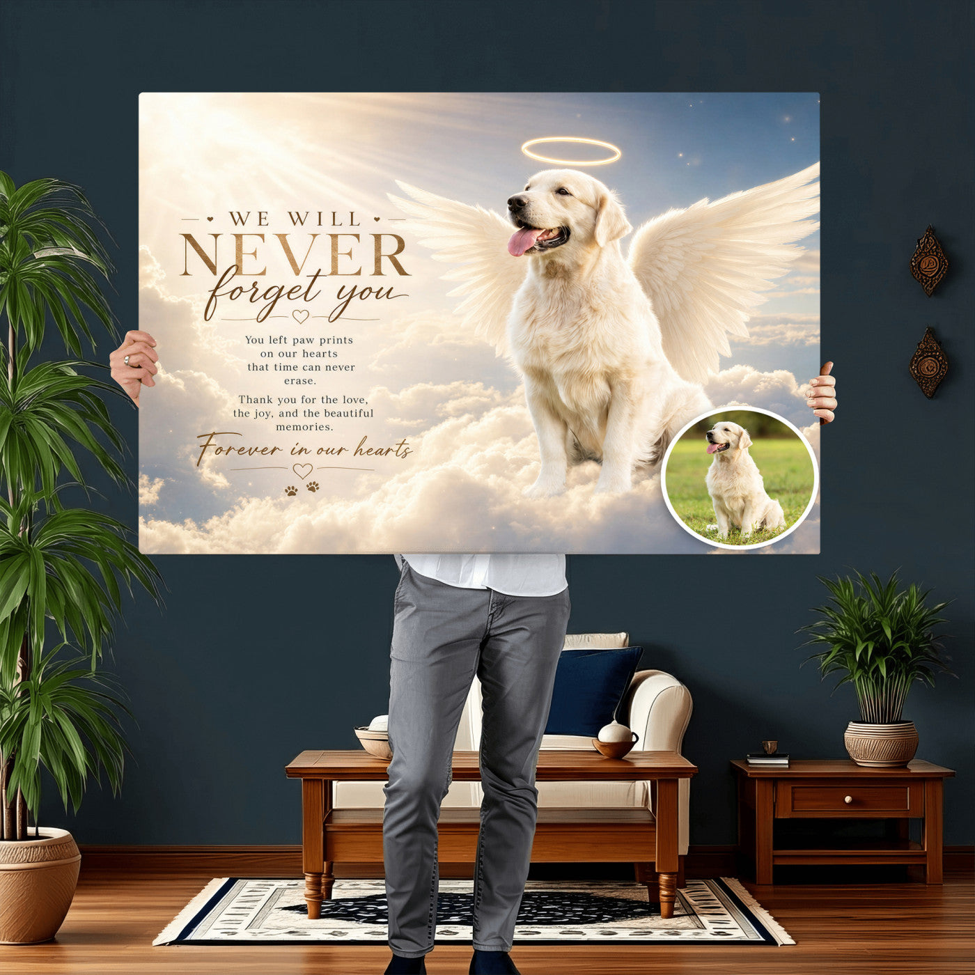 60312671-MGV-CV-36X24 - Pet Memorial Wall Art Canvas Print, Custom Dog Memorial Portrait, Personalized Angel Pet Loss Gift, Angel Wings Puppy Print