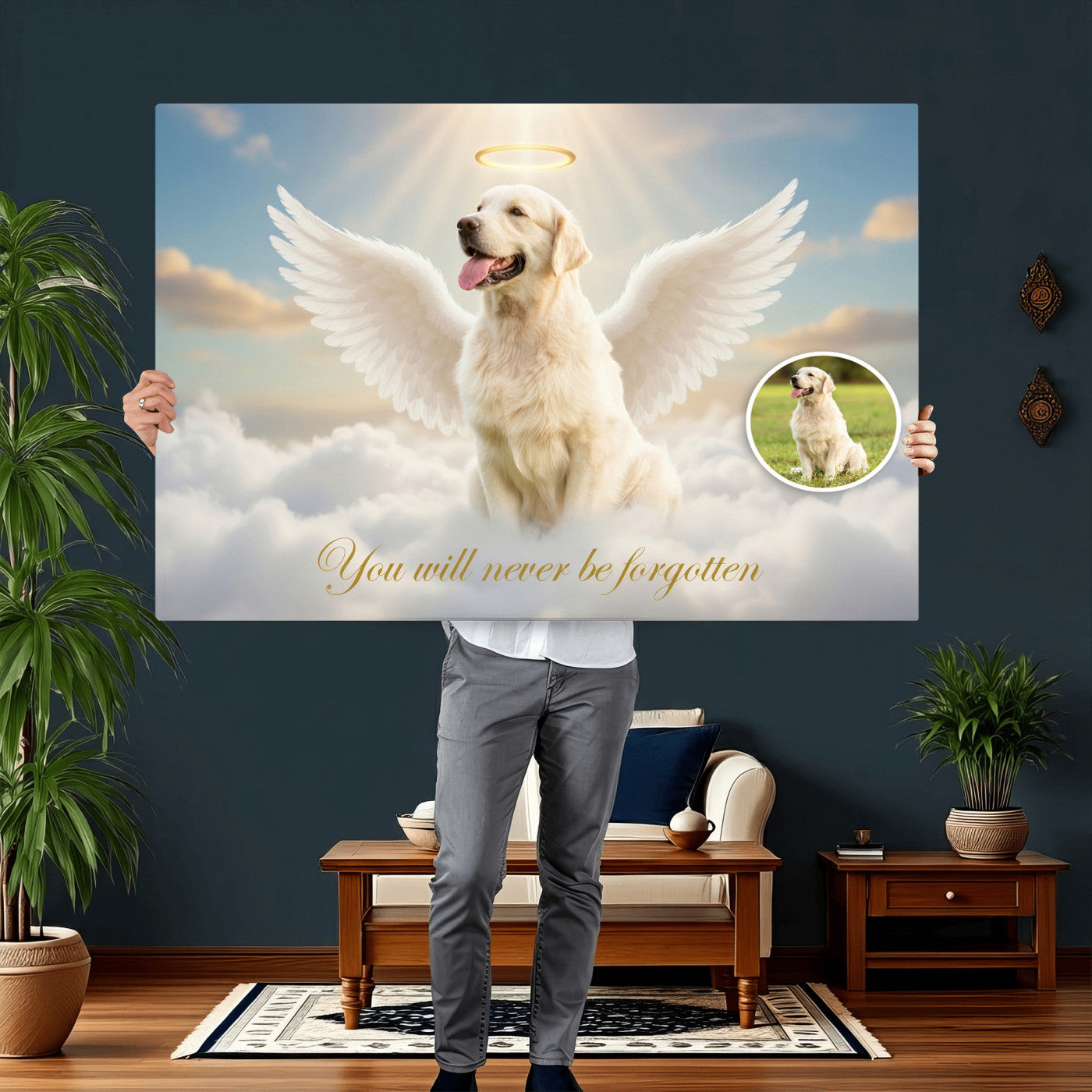 59821082-MGV-CV-36X24 - Pet Memorial Wall Art Canvas Print, Custom Dog Memorial Portrait, Personalized Angel Pet Loss Gift, Angel Wings Puppy Print
