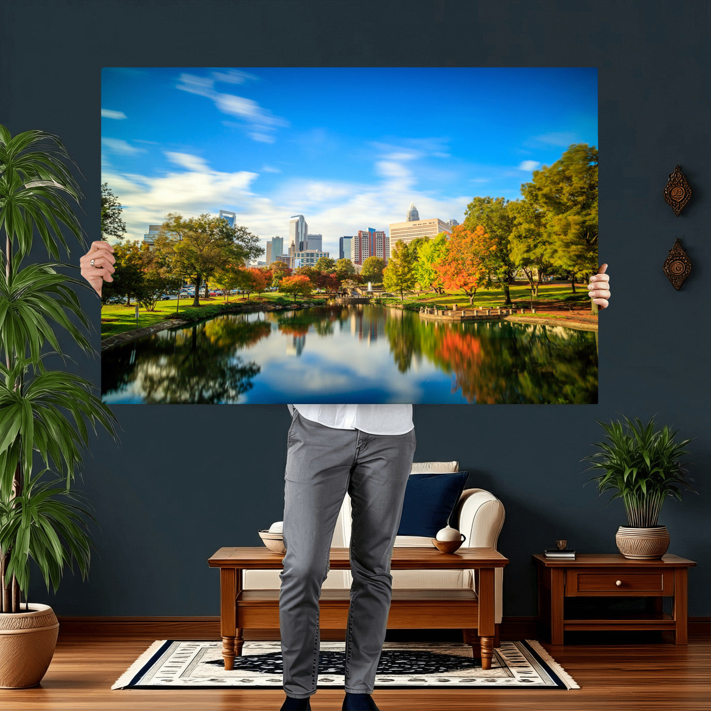 83254720-MGV-CV-36X24 - Charlotte Skyline Canvas Wall Art Print – North Carolina Cityscape Photography Print