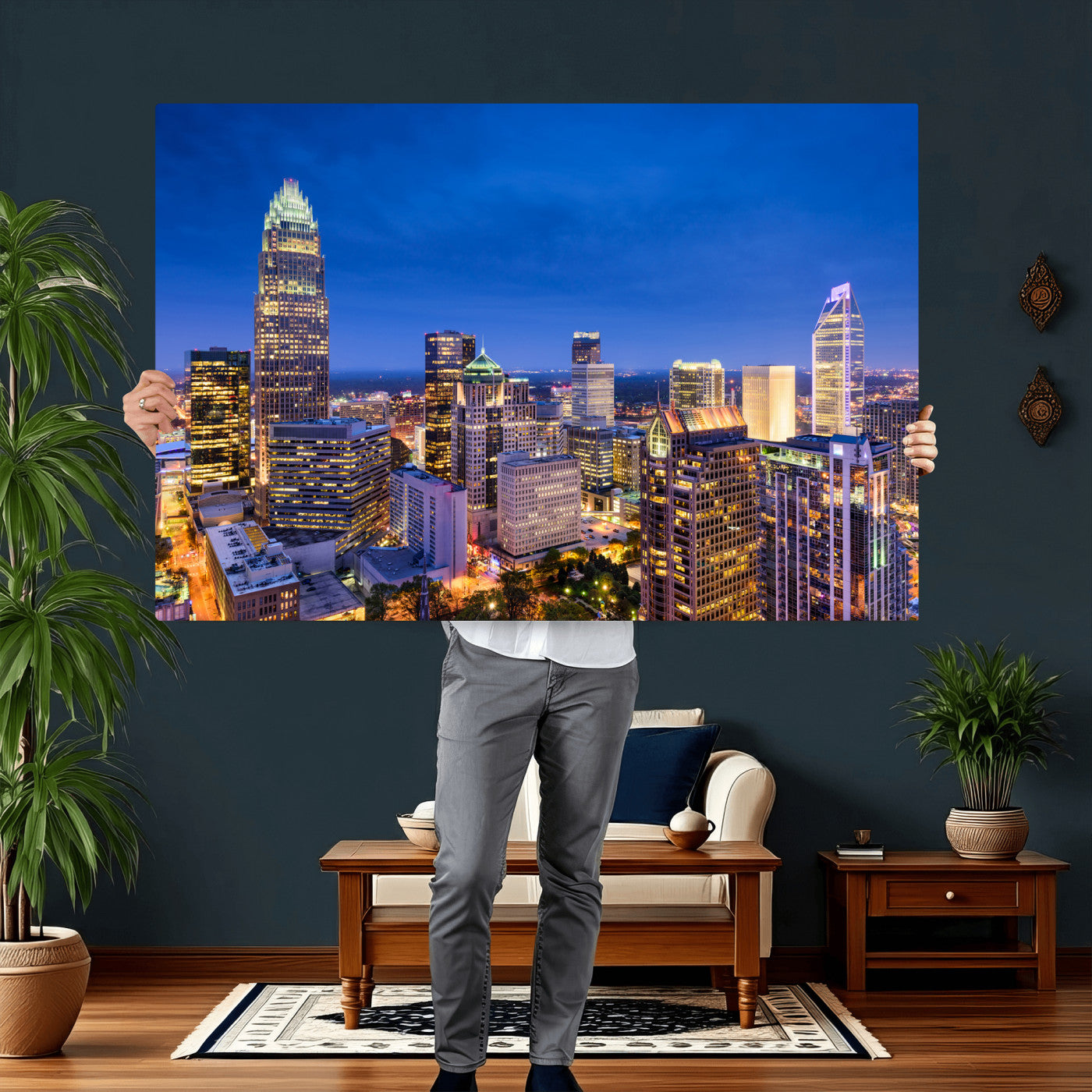 74382190-MGV-CV-36X24 - Charlotte Skyline Canvas Wall Art Print – North Carolina Cityscape Photography Print
