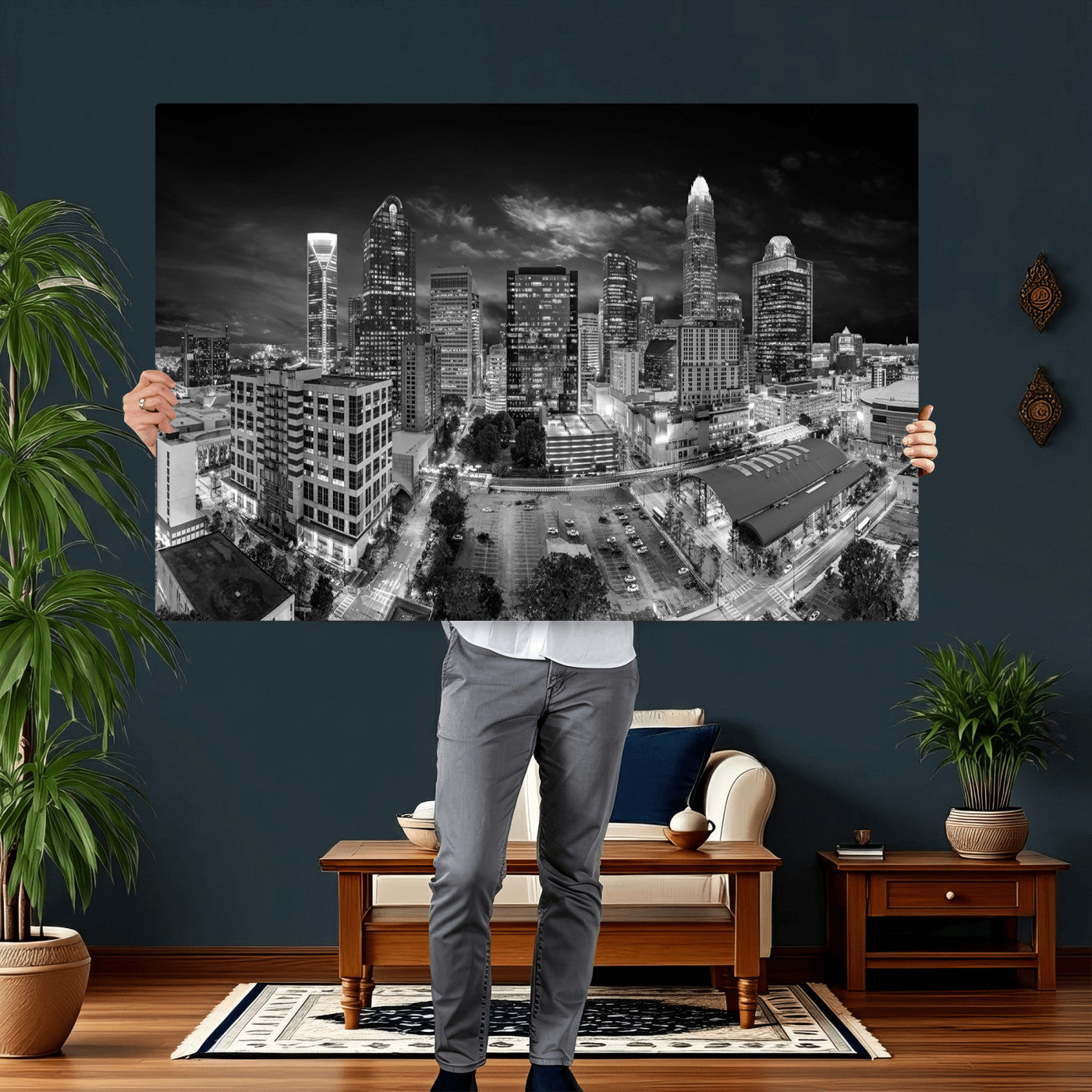 60105075-MGV-CV-36X24 - Charlotte Skyline Canvas Wall Art Print – North Carolina Cityscape Photography Print
