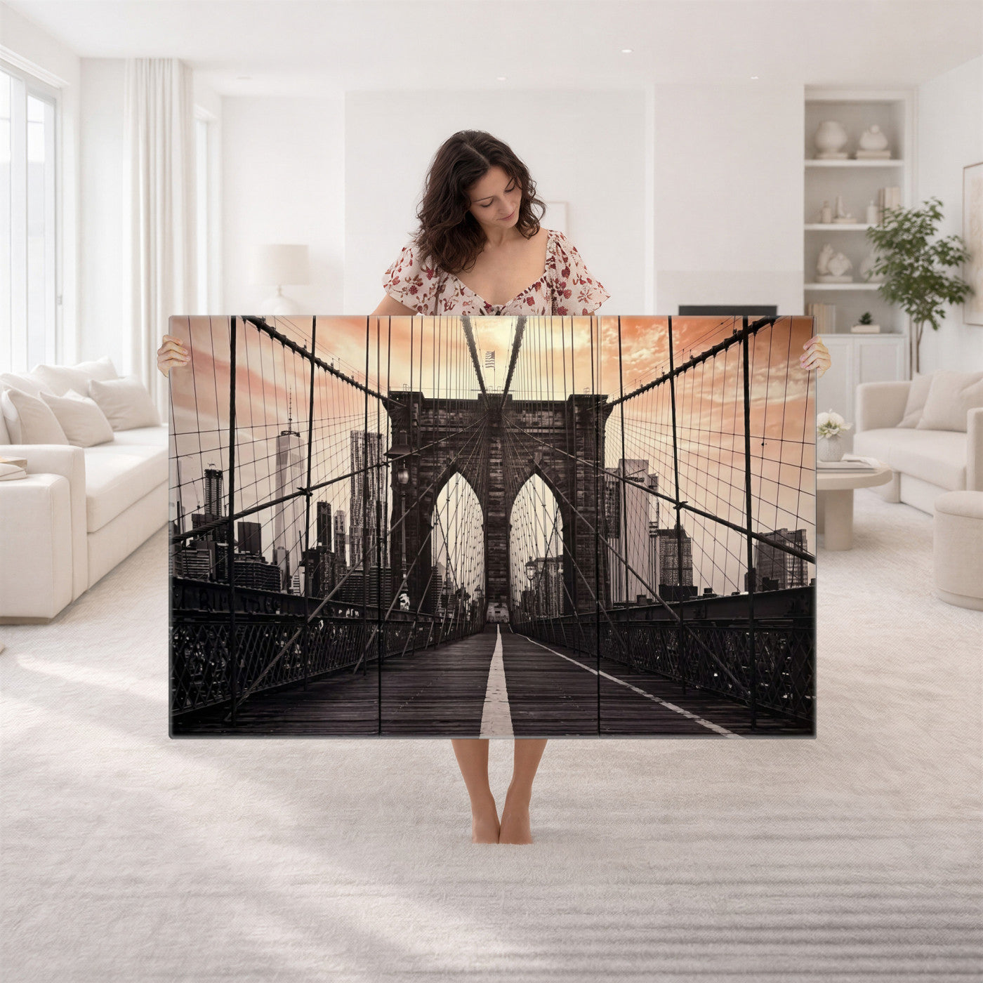 93226664-MGV-CV-36X24 - Brooklyn Bridge Canvas Wall Art, New York City Skyline Photography Print, NYC Landmark Urban Decor Artwork