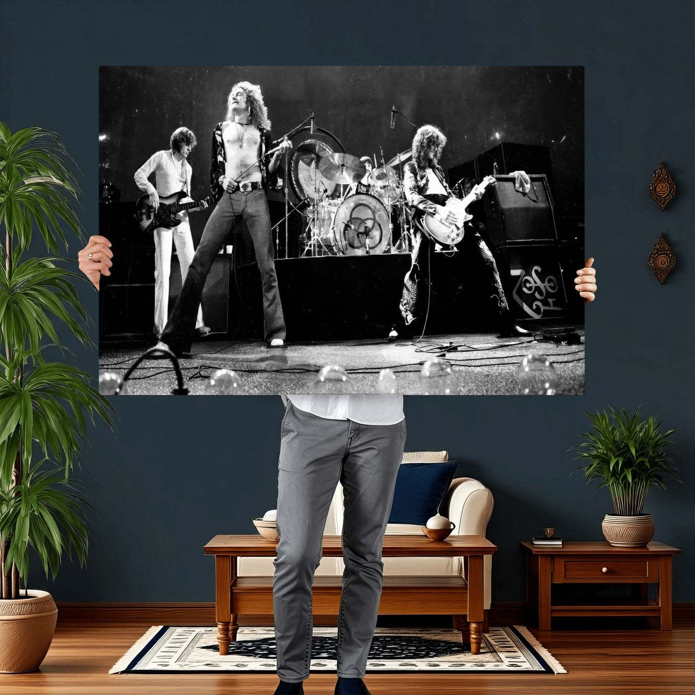87313532-MGV-CV-36X24 - ed Zeppelin Live Concert Canvas Wall Art, Classic Rock Band Photography Print, Vintage Music Stage Performance Artwork