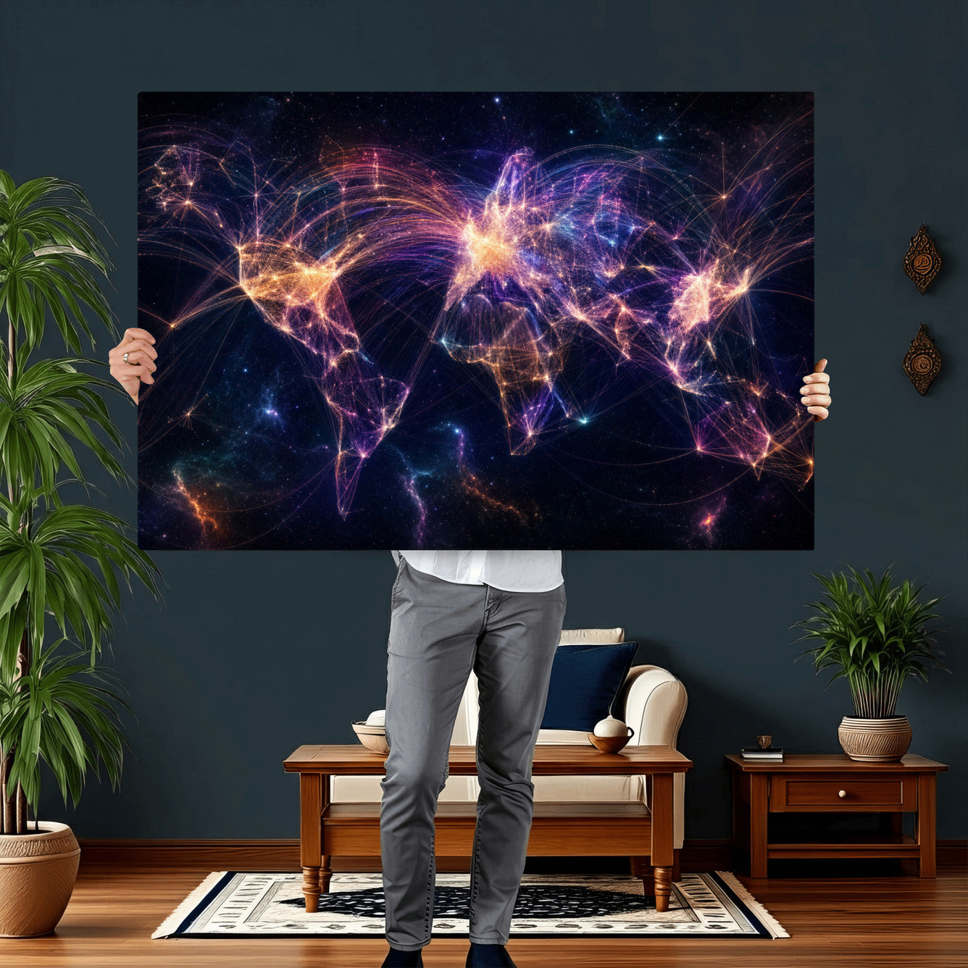 75155491-MGV-CV-36X24 - Global Flight Routes Map Canvas Wall Art, Worldwide Aviation Network Print, International Air Travel Wall Decor