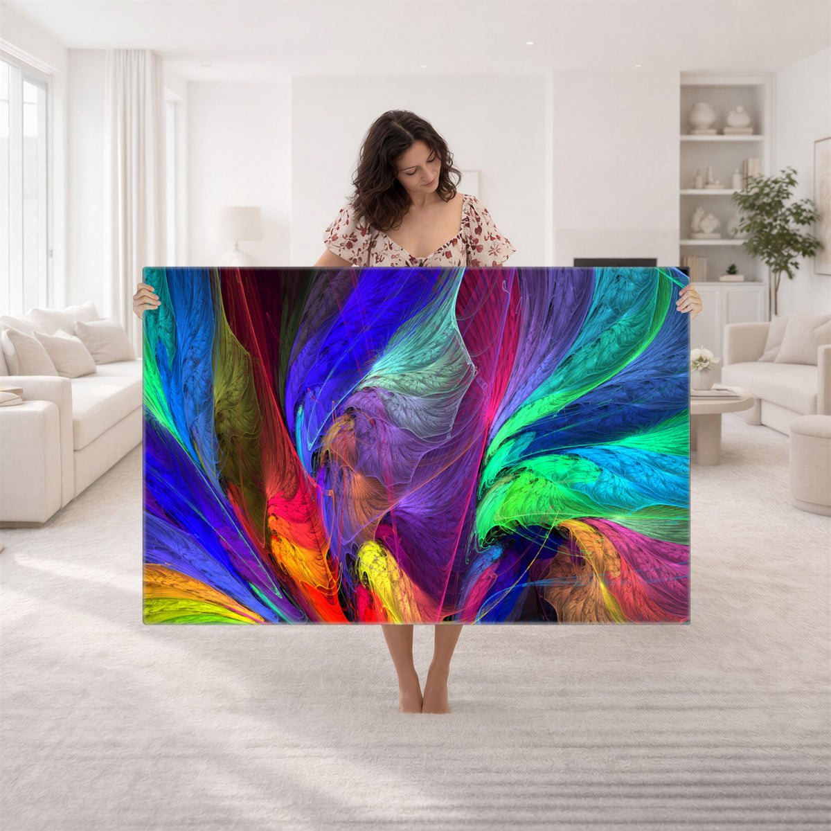 376925791-MGV-CV-36X24 - Colorful Abstract Canvas Wall Art, Rainbow Swirl Fractal Print, Bold Multicolor Living Room Decor, Vibrant Energy Art, Large Abstract Wall Art