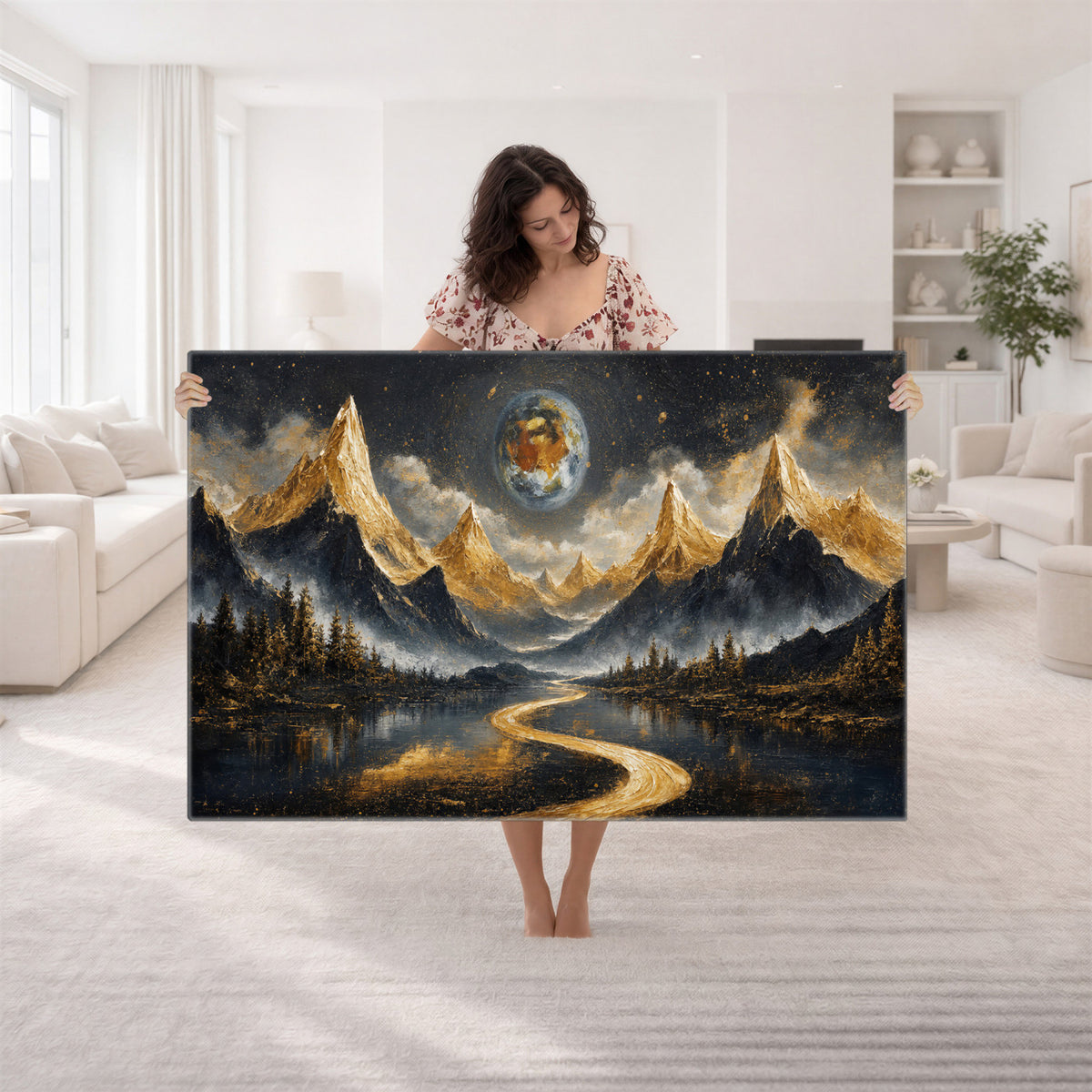 34202127-MGV-CV-36X24 - Abstract Mountain Wall Art Canvas Print Modern Landscape Painting Print