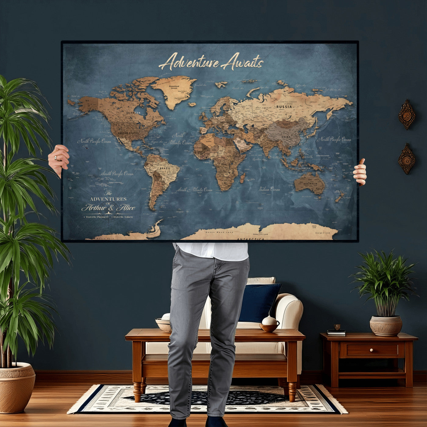 14637271-MGV-CV-36X24 - Custom Push Pin World Map Canvas | Personalized Travel Tracker | Wedding Anniversary Gift for Couples | Adventure Map Wall Art with Pins