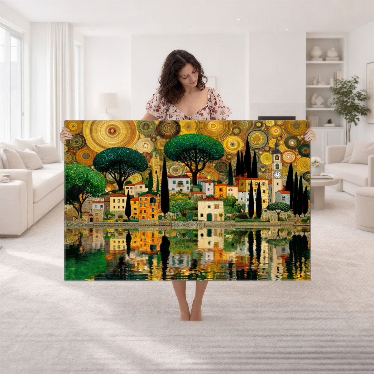 93010897-MGV-CV-36X24 - Gustav Klimt Golden Cityscape Wall Art Canvas Print,