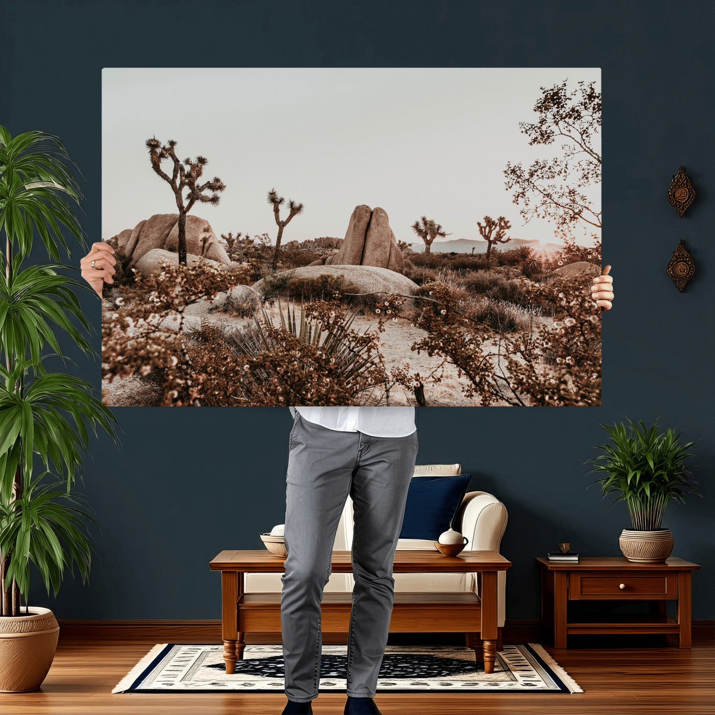 75778944-MGV-CV-36X24 - Joshua Tree Desert Canvas Wall Art Print, Desert Landscape Photography, Boho Southwest Wall Decor, Nature Canvas, Ready to Hang