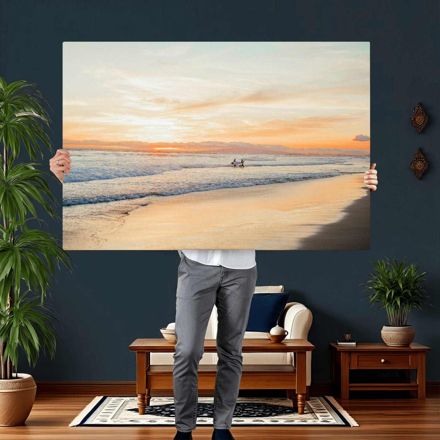 38131619-MGV-CV-36X24 - Beach Sunset Canvas Wall Art Print, Ocean Waves Landscape, Coastal Photography, Seascape Wall Decor, Ready to Hang
