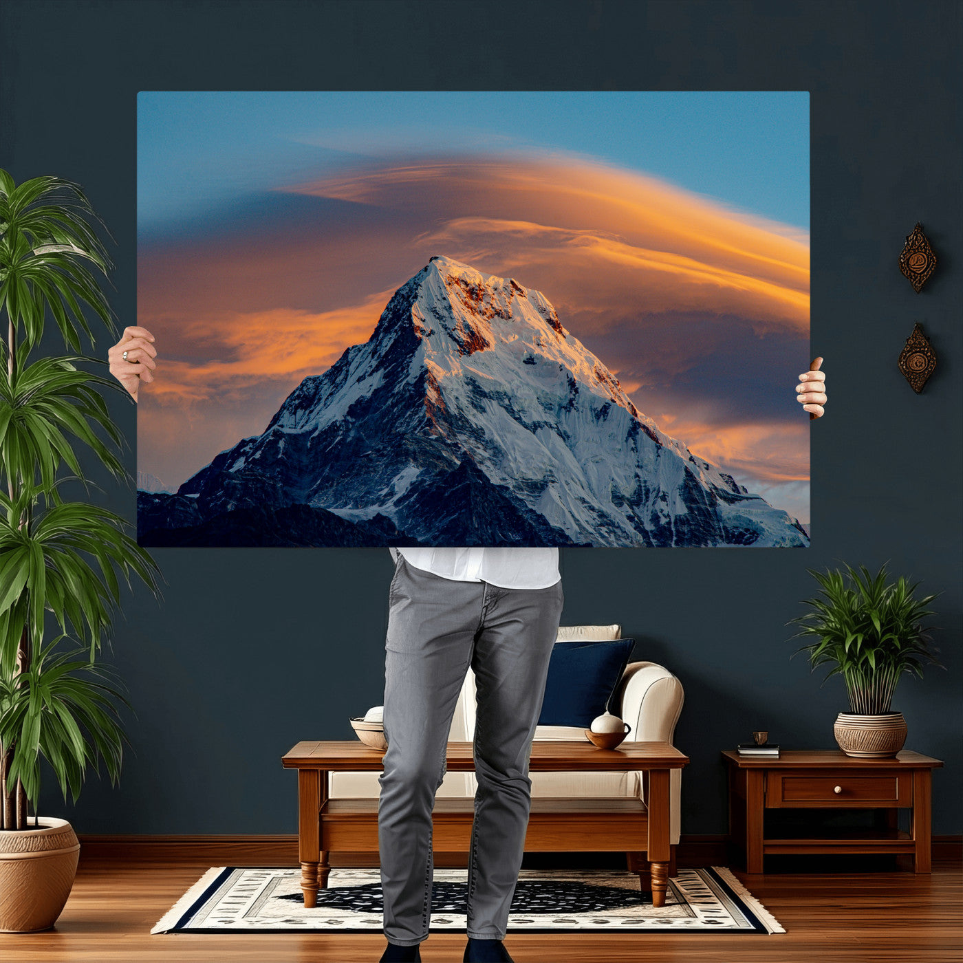 73810927-MGV-CV-36X24 - Snow Mountain Canvas Wall Art Print | Alpine Peak Landscape, Winter Nature Photography, Large Mountain Decor