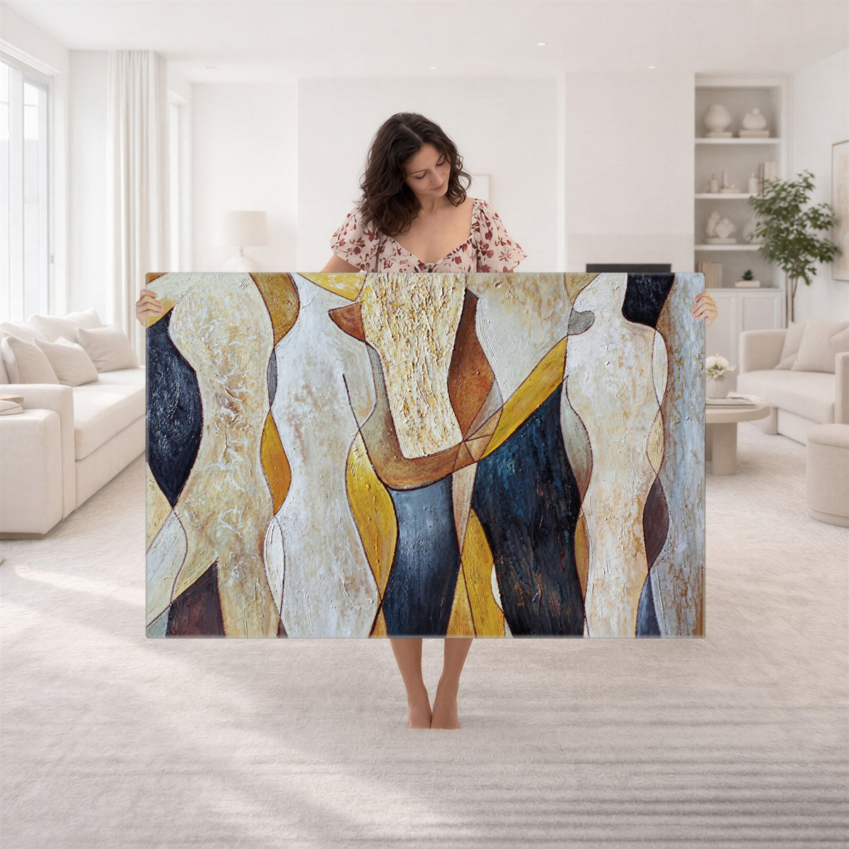 96079939-MGV-CV-36X24 - Mid Century Modern Figurative Canvas Wall Art Abstract Cubist Painting Print