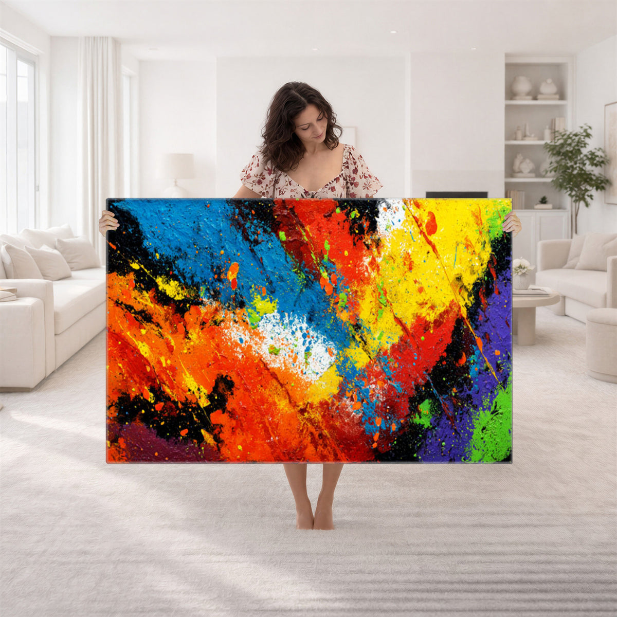 74888753-MGV-CV-36X24 - Vibrant Blue Abstract Canvas Wall Art Colorful Painterly Oil Painting Style Print