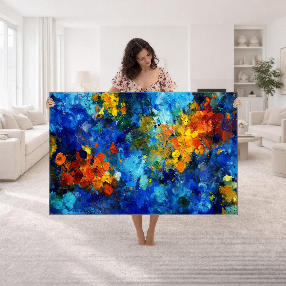 52431611-MGV-CV-36X24 - Vibrant Blue Abstract Canvas Wall Art Colorful Painterly Oil Painting Style Print
