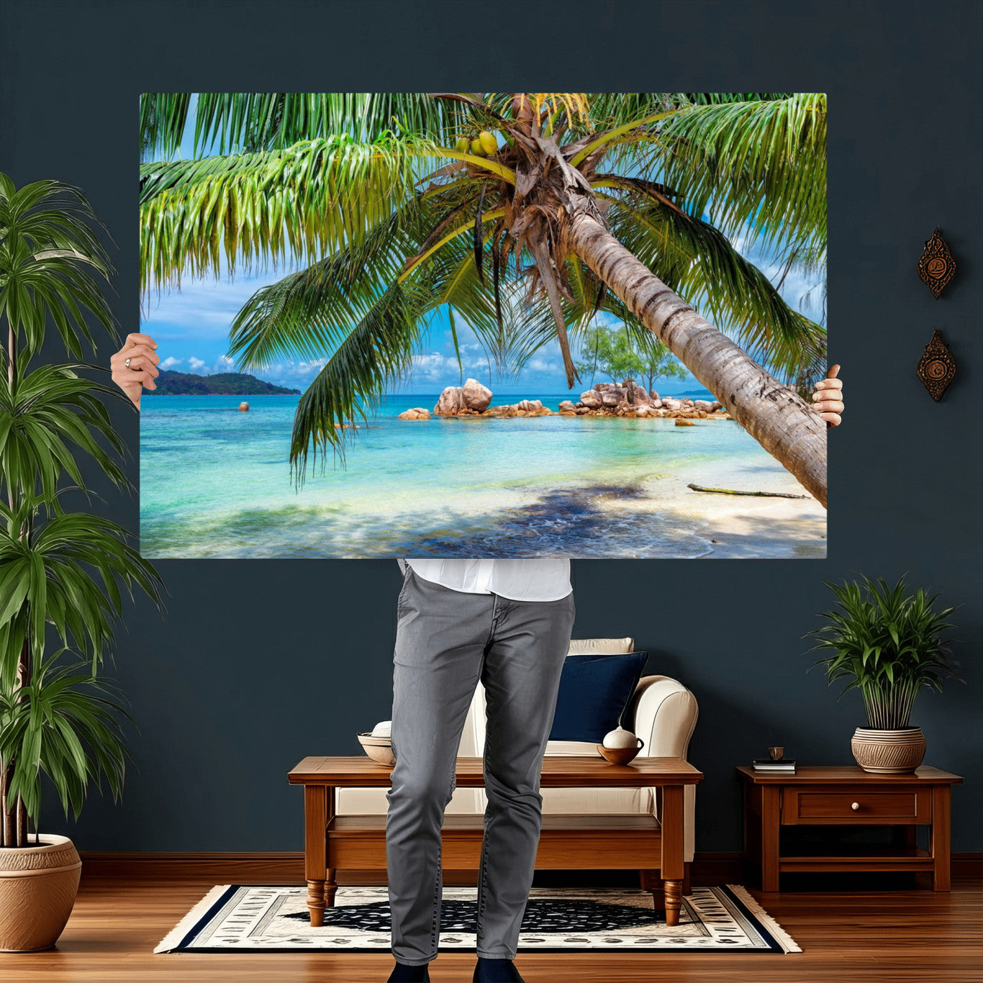 86824715-MGV-CV-36X24 - Seychelles Beach Canvas Wall Art - Anse Volbert Praslin Island Print