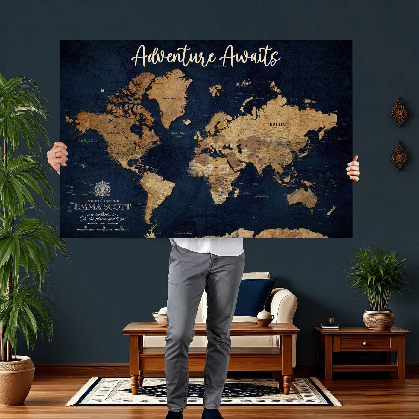 44399597-MGV-CV-36X24 - Custom Push Pin World Map Canvas Print – Personalized Travel Map Wall Art