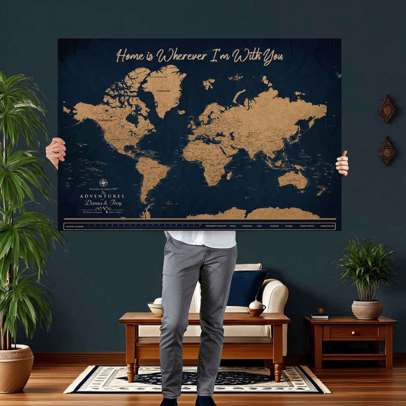45598170-MGV-CV-36X24 - Custom Push Pin World Map Canvas Print – Personalized Travel Map Wall Art