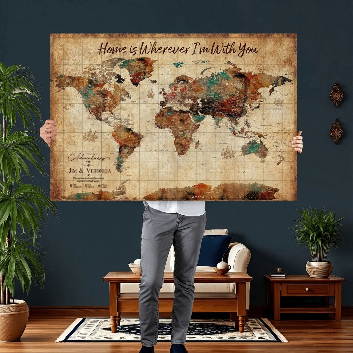 48389322-MGV-CV-36X24 - Custom Push Pin World Map Canvas Print – Personalized Travel Map Wall Art