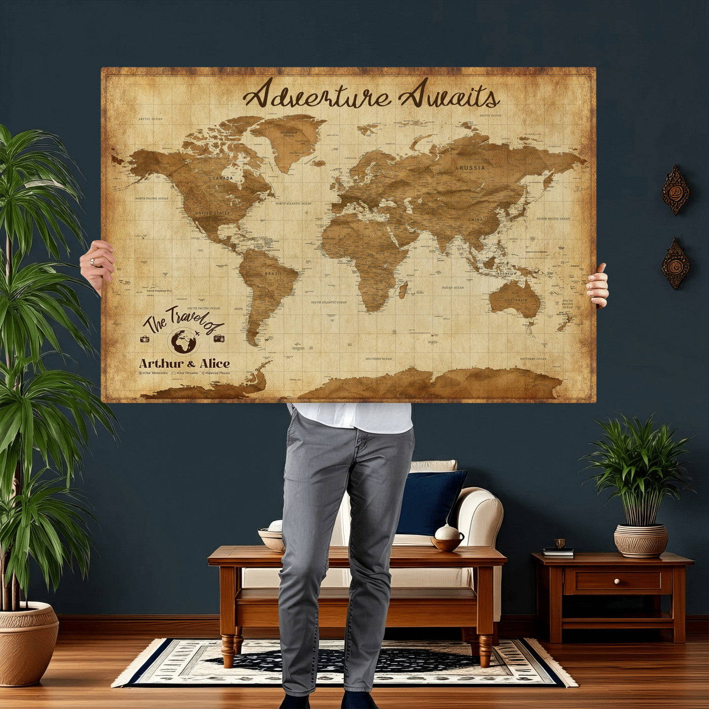 43427501-MGV-CV-36X24 - Custom Push Pin World Map Canvas Print – Personalized Travel Map Wall Art