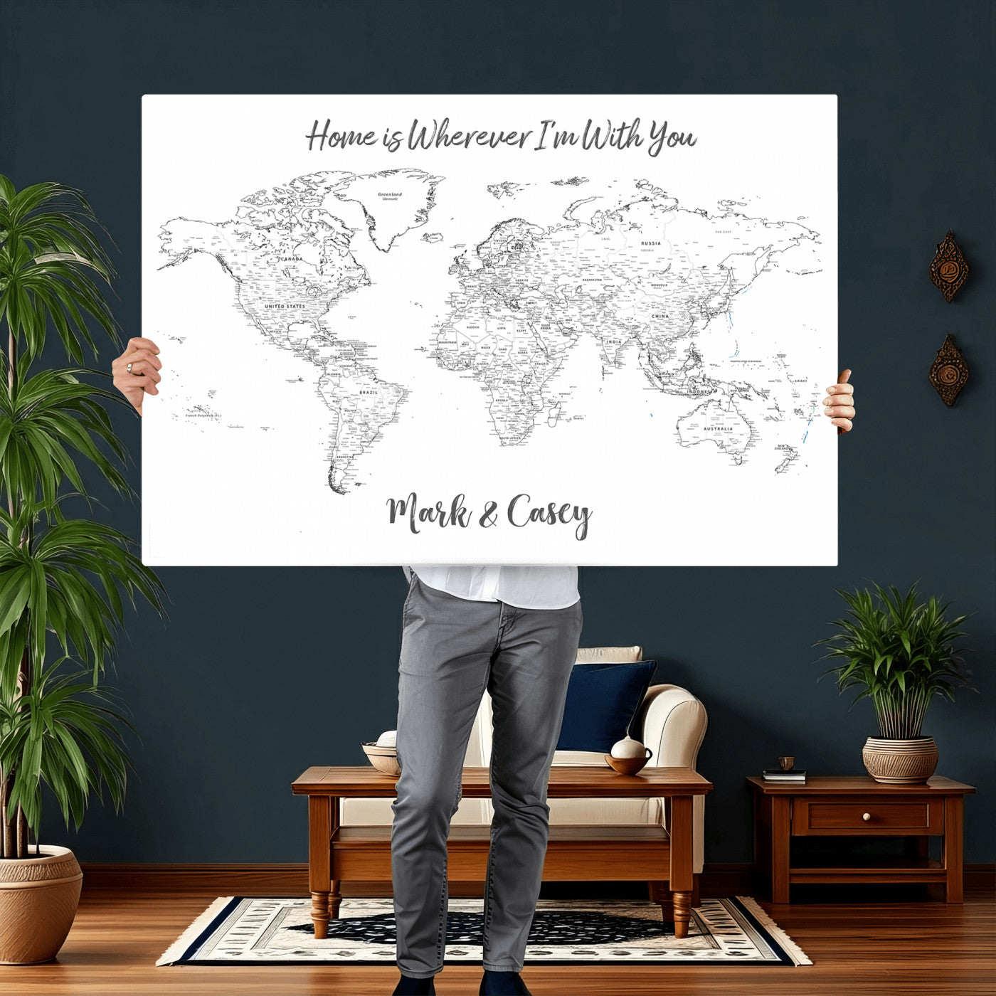 84721465-MGV-CV-36X24 - Custom Push Pin World Map Canvas Print – Personalized Travel Map Wall Art