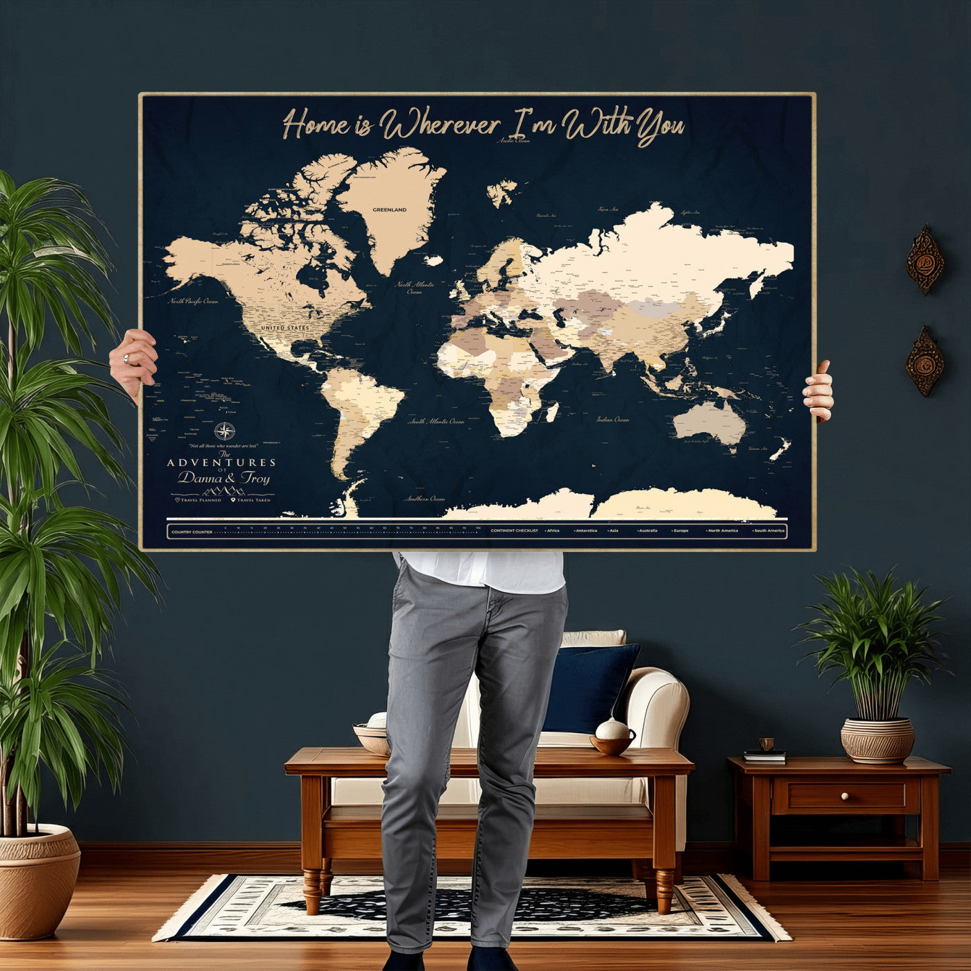 29990805-MGV-CV-36X24 - Custom Push Pin World Map Canvas Print – Personalized Travel Map Wall Art