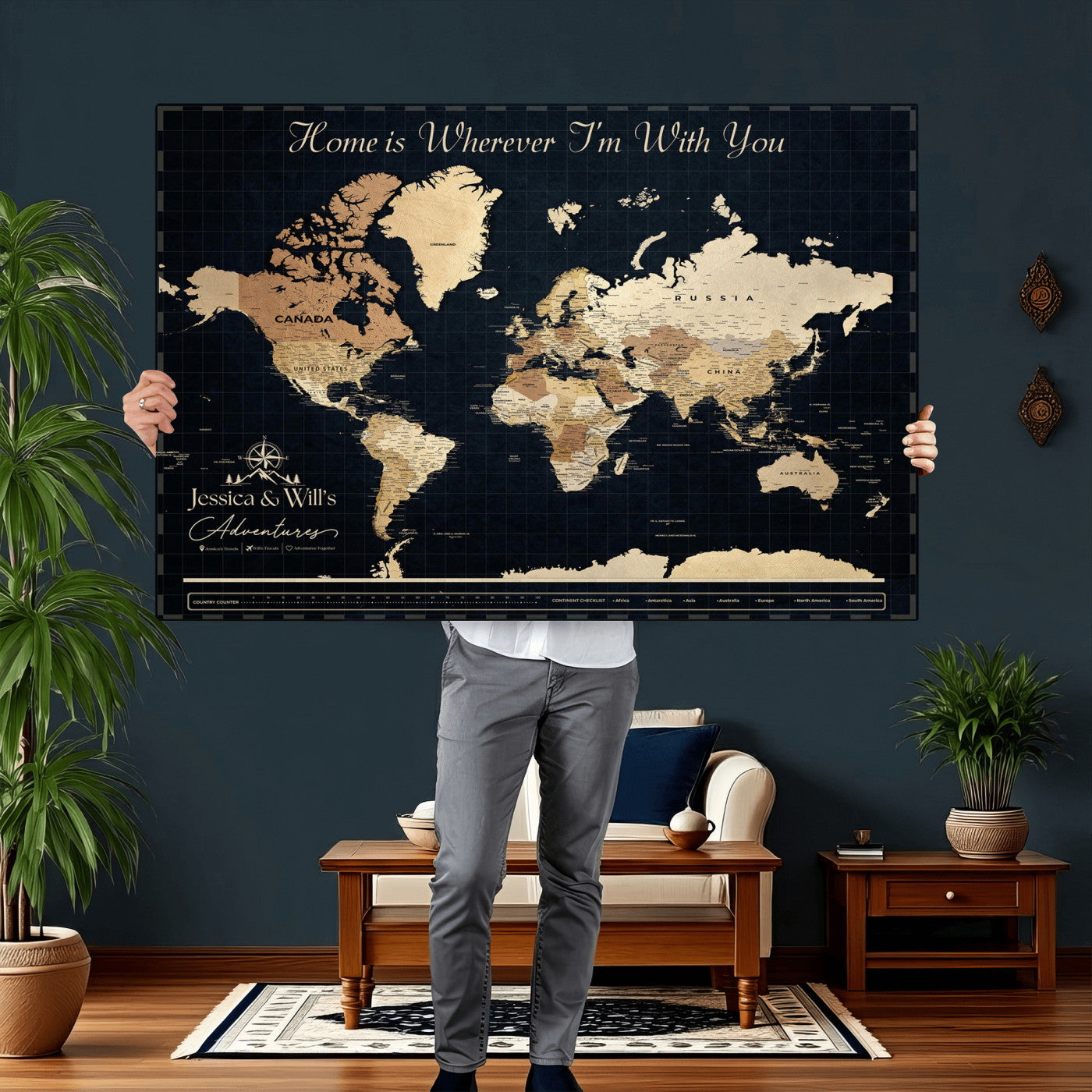 83786806-MGV-CV-36X24 - Custom Push Pin World Map Canvas Print – Personalized Travel Map Wall Art