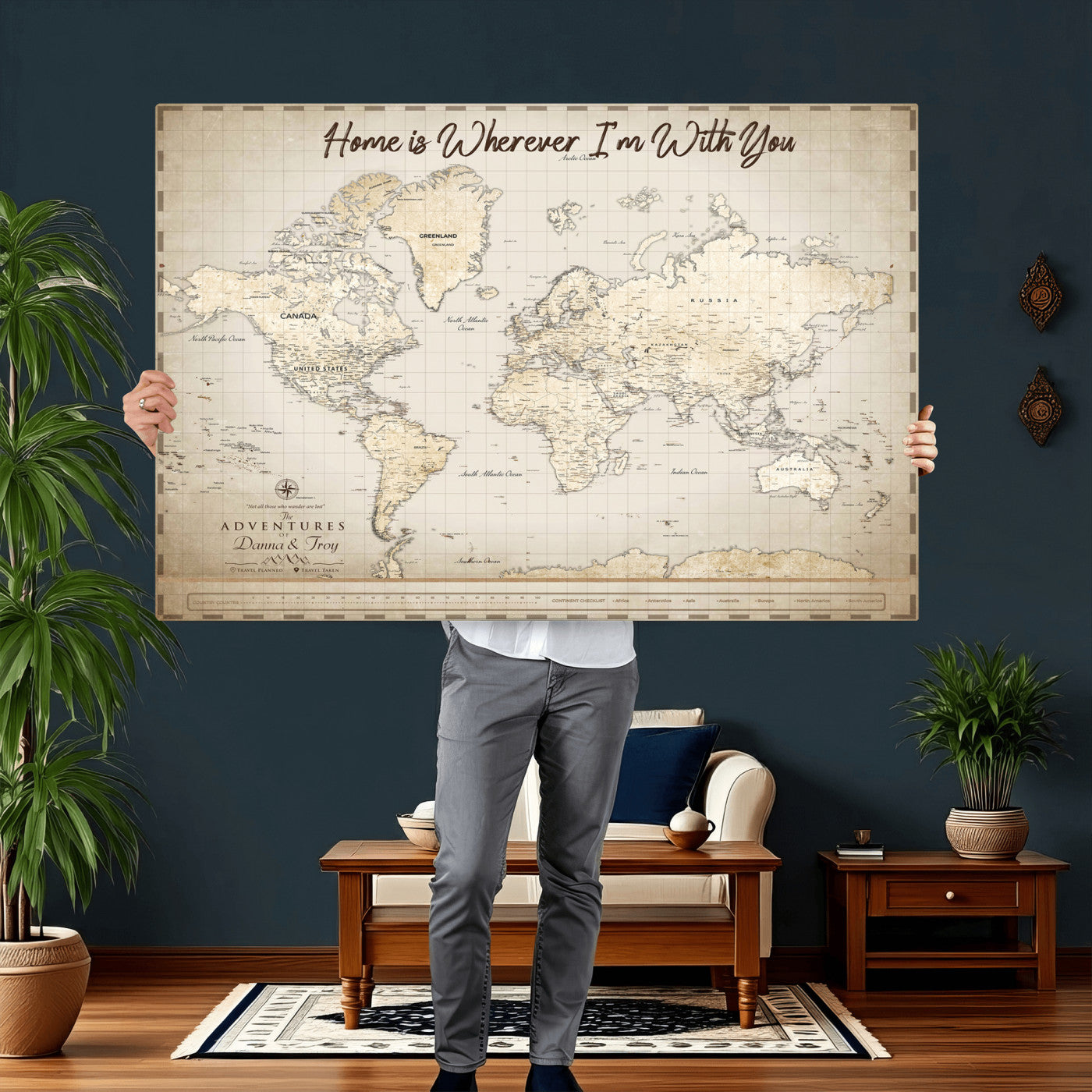 40086720-MGV-CV-36X24 - Custom Push Pin World Map Canvas Print – Personalized Travel Map Wall Art