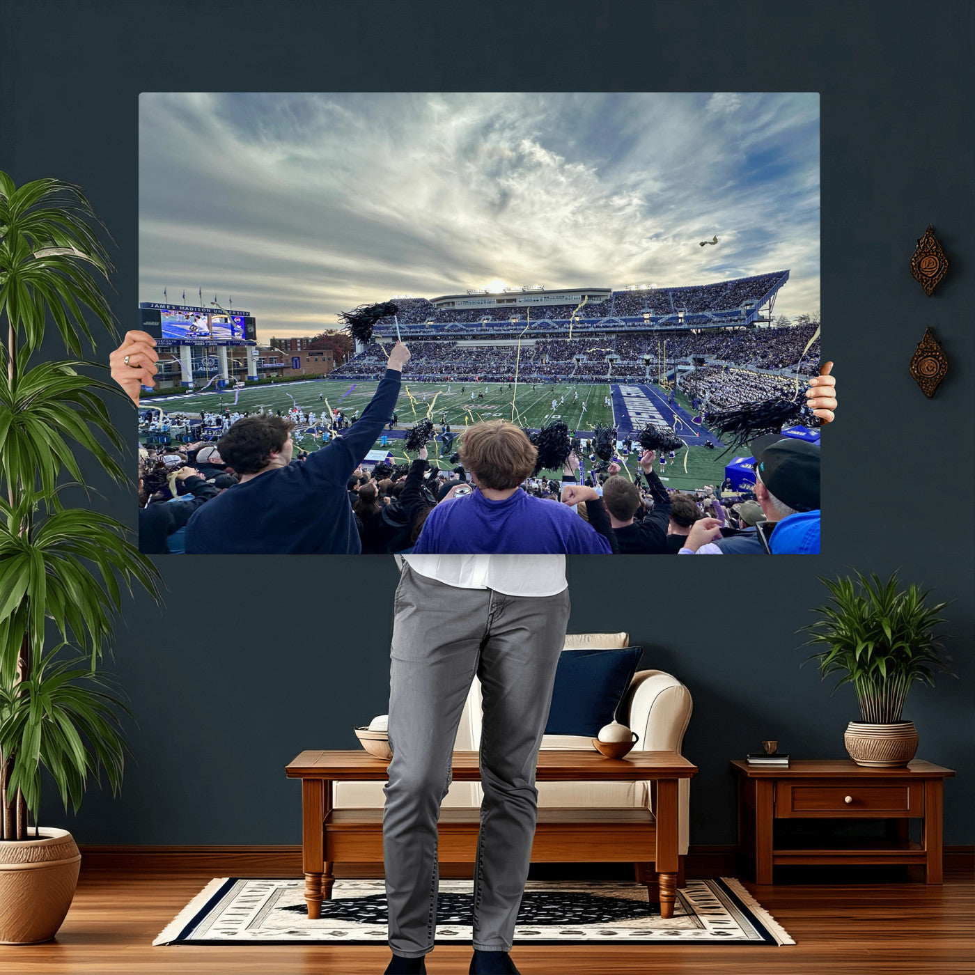 400867JMU-MGV-CV-36X24 - JMU Stadium Wall Art Canvas Print for Game Room Decor - James Madison University Stadium
