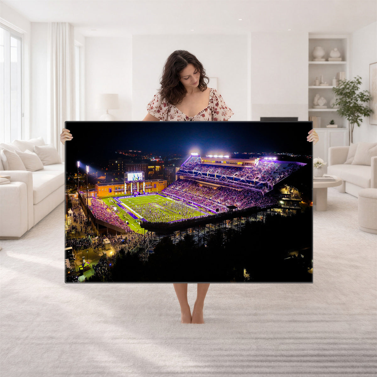 400867JMU2-MGV-CV-36X24 - JMU Stadium Wall Art Canvas Print for Game Room Decor - James Madison University Stadium