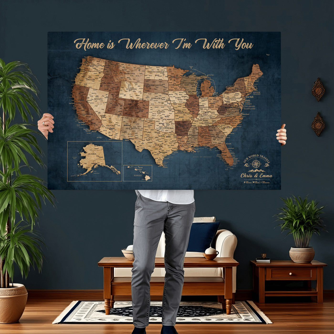 87620242N-MGV-CV-36X24 - Personalized USA Push Pin Travel Map Wall Art Canvas Print | Custom United States Map, Push Pin Map - USA Bucket List Map