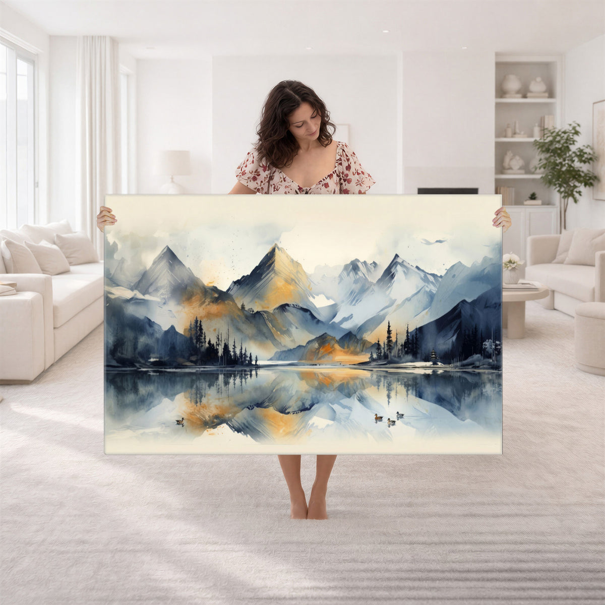 10196184T-MGV-CV-36X24 - Lake Abstract Mountain Wall Art Canvas Print