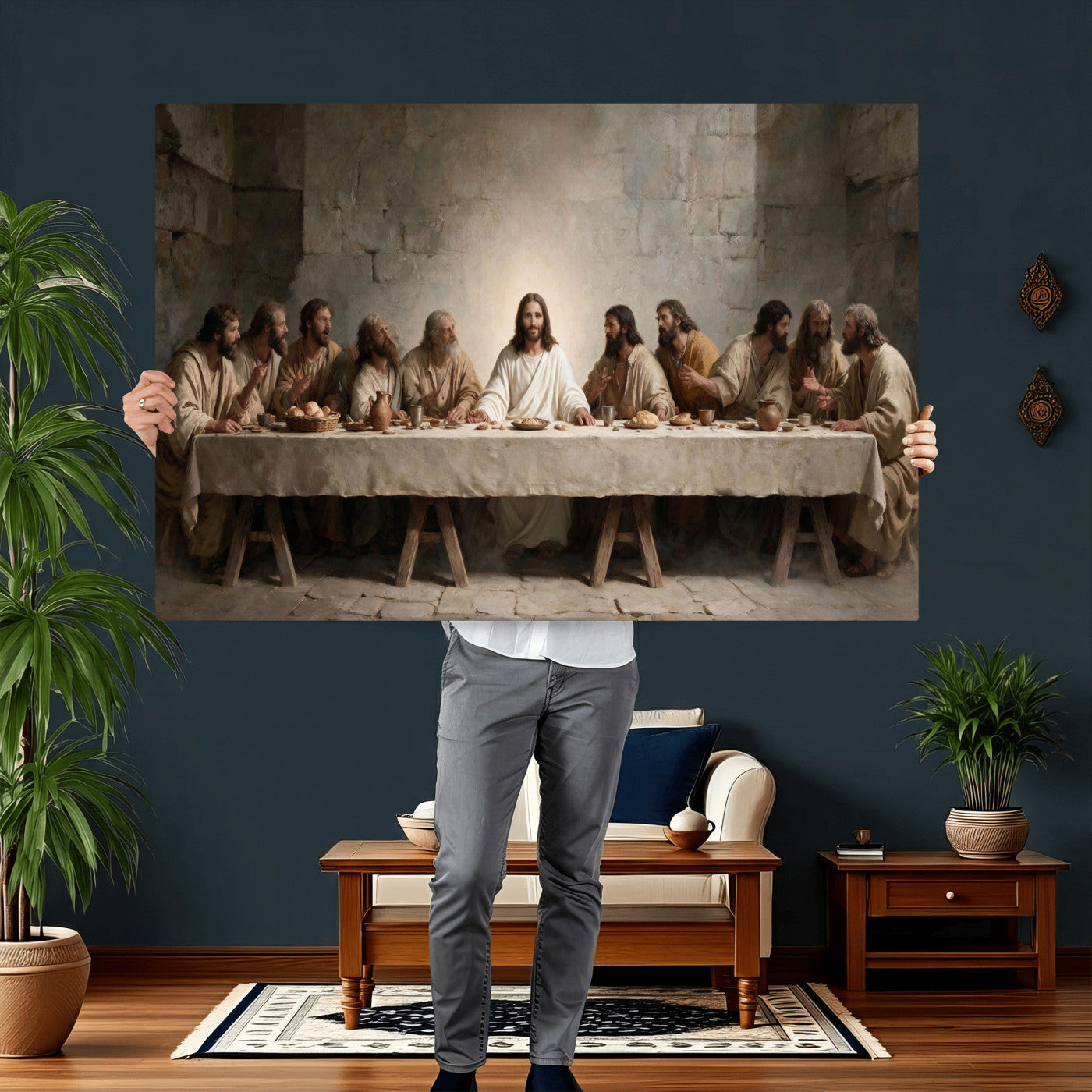 69633087-MGV-CV-36X24 - The Last Supper of Jesus Christ Wall Art Canvas Print - Classical Christian Faith Home Decor