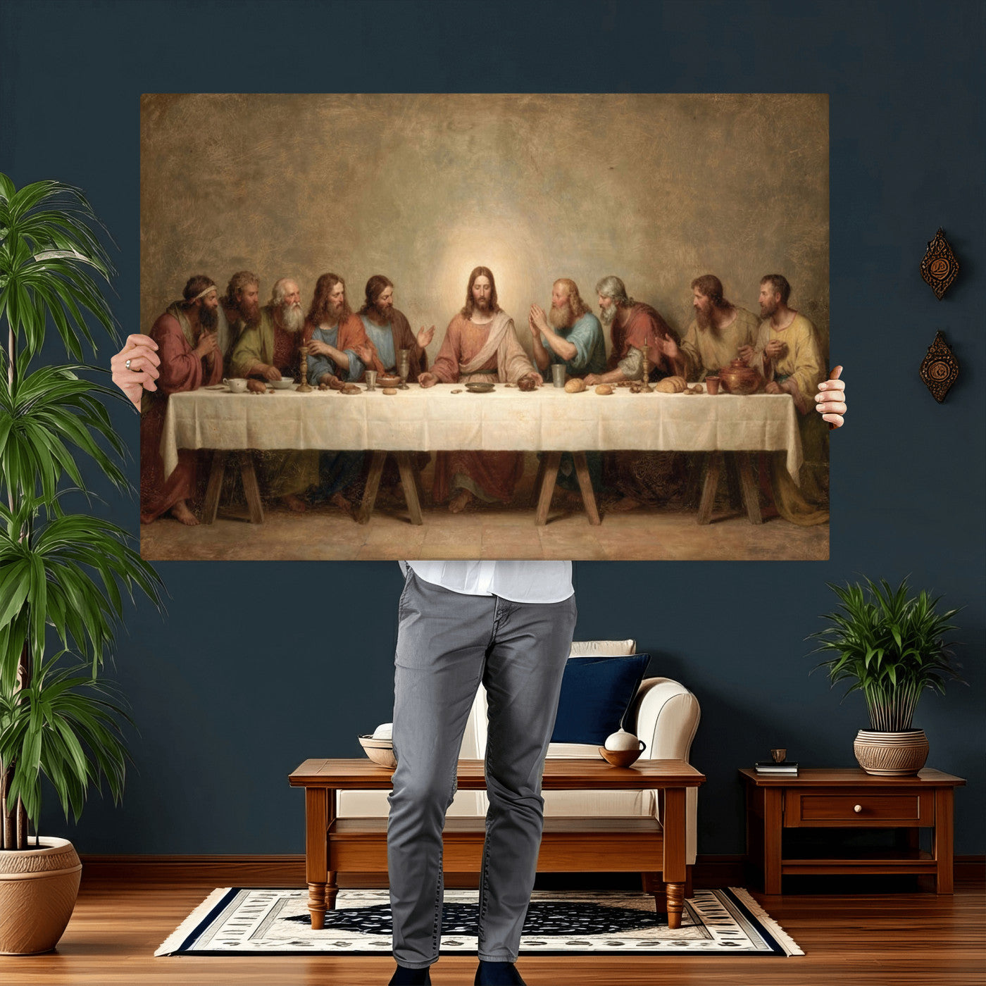 50761248-MGV-CV-36X24 - The Last Supper of Jesus Christ Wall Art Canvas Print - Classical Christian Faith Home Decor