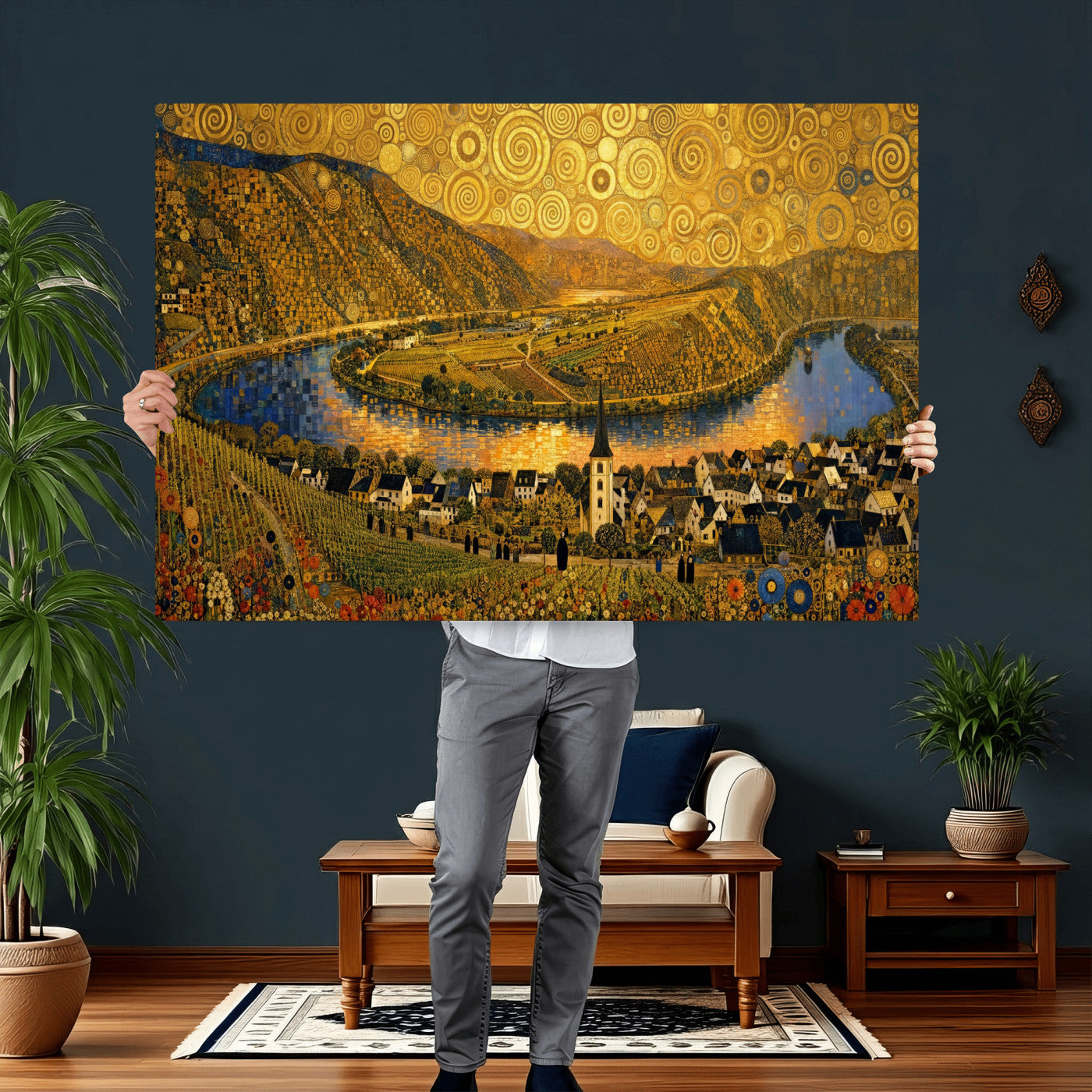 33713008-MGV-CV-36X24 - Gustav Klimt Style Mosel City Wall Art Canvas Print