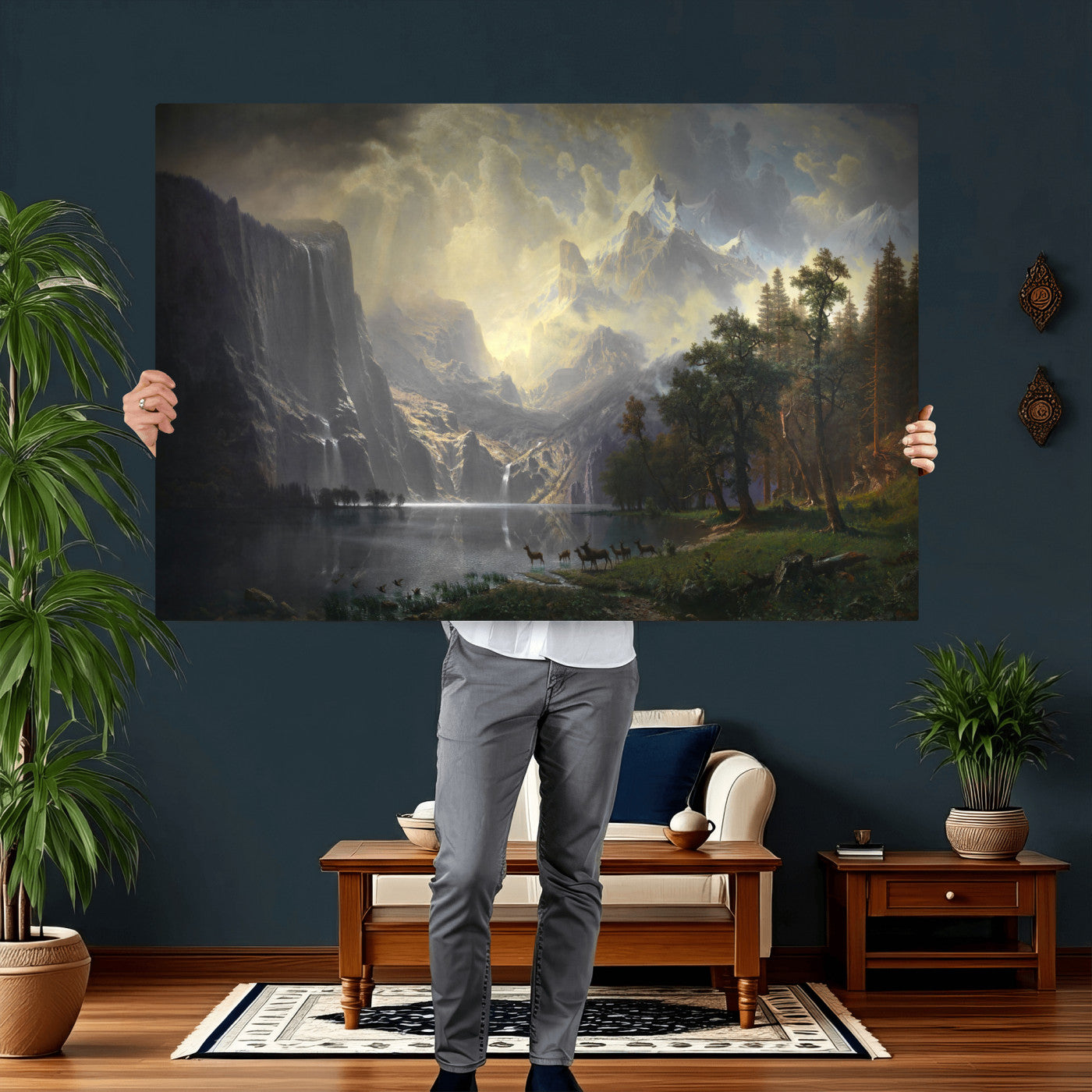 88679214-MGV-CV-36X24 - Albert Bierstadt Among the Sierra Nevada California Yosemite Wall Art Canvas Print, Classic Fine Art Painting Print
