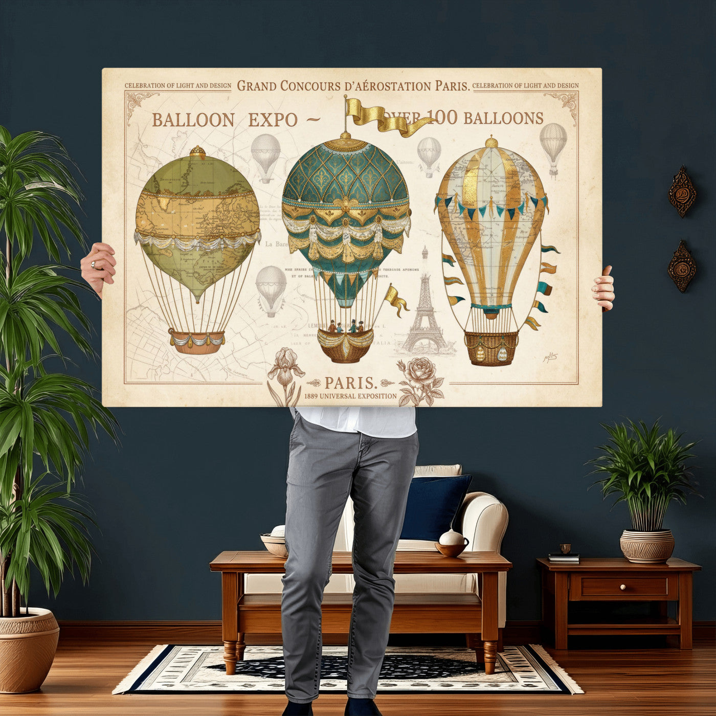 31530449-MGV-CV-36X24 - Kimberly Allen Paris Balloon Expo Wall Art Canvas Print, Vintage 1889 French Hot Air Balloon Poster