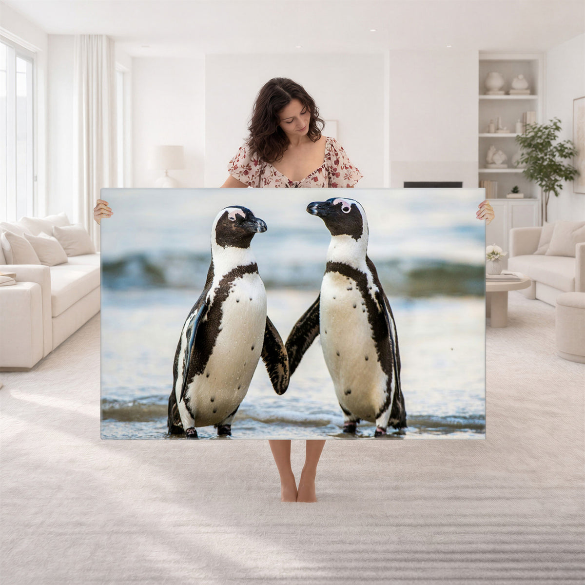 64870405-MGV-TP-30X20 - African Penguins Boulders Beach Wall Art Canvas Print, Cute Penguin Couple Photo Print