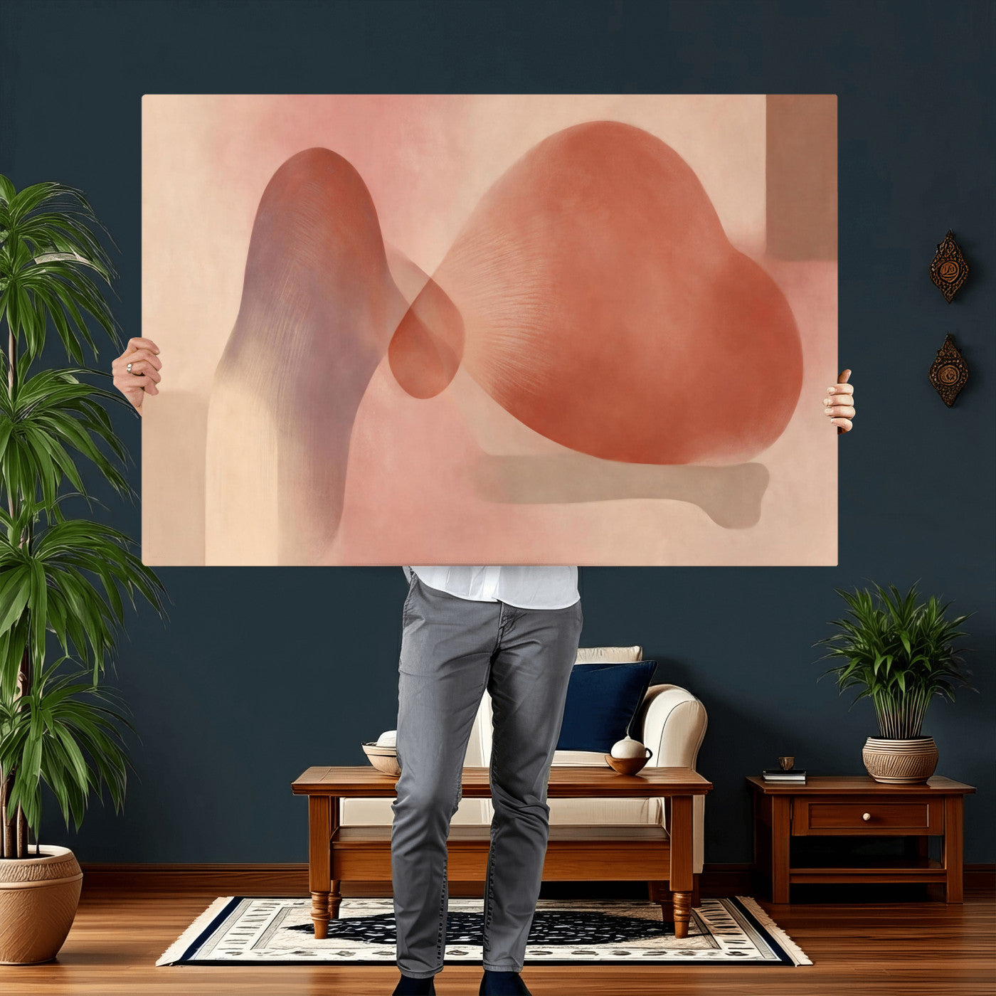 85110643-MGV-CV-36X24 - Vinna Begin Calin Biomorphic Abstract Wall Art Canvas Print, Terracotta Pink Organic Shapes Art Painting Print