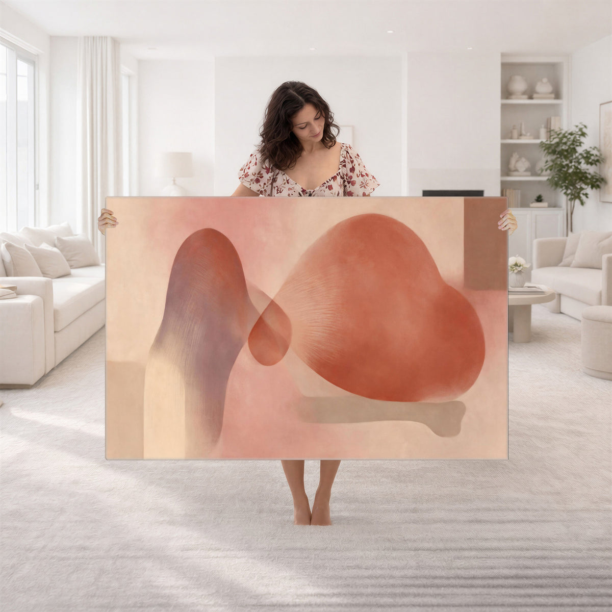 85110643-MGV-CV-36X24 - Vinna Begin Calin Biomorphic Abstract Wall Art Canvas Print, Terracotta Pink Organic Shapes