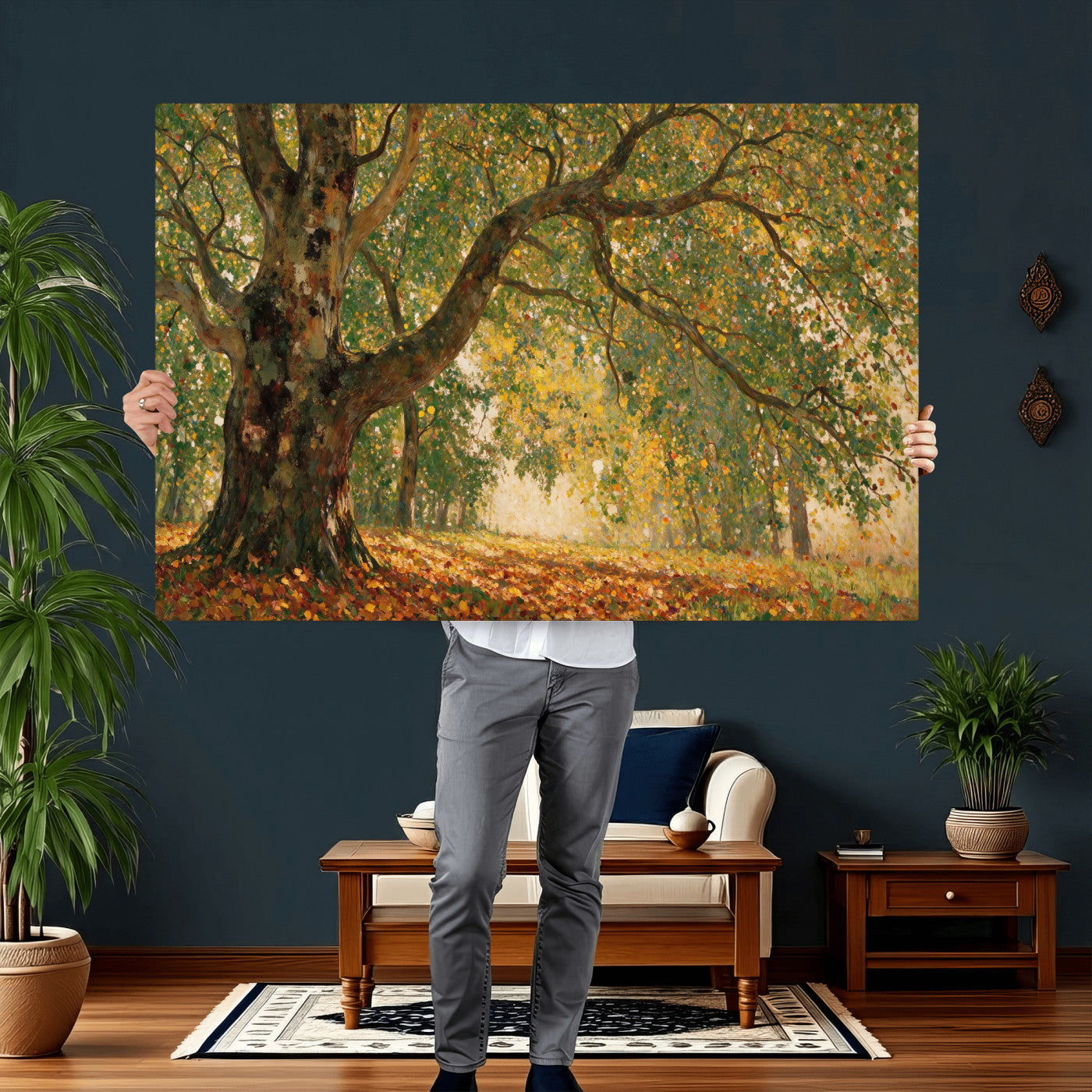 52555601-MGV-CV-36X24 - Claude Monet Style The Bodmer Oak Fontainebleau Forest Wall Art Canvas Print, Autumn Landscape Painting Print