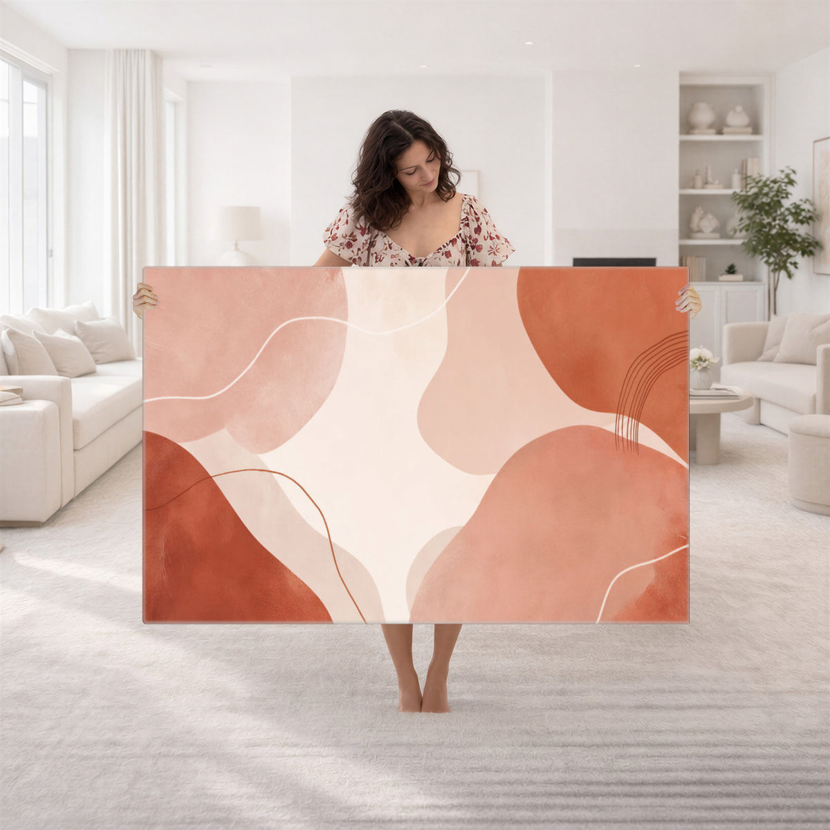 17685421-MGV-CV-36X24 - Abstract Boho Terracotta Wall Art Canvas Print, Mid Century Minimalist Painting Print