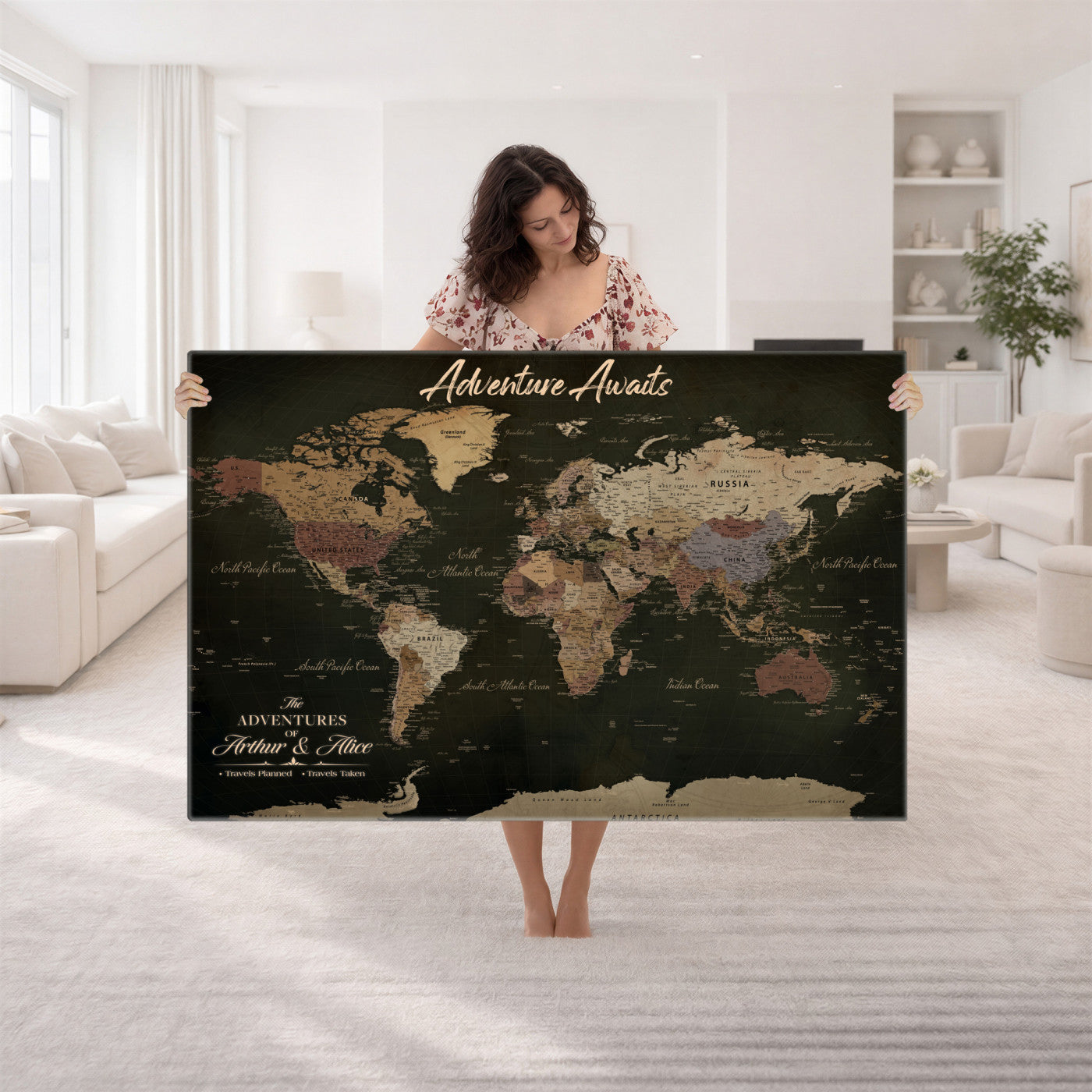 46935759-MGV-CV-36X24 - Custom Push Pin World Map Canvas | Personalized Travel Tracker | Wedding Anniversary Gift for Couples - Adventure Map Wall Art with Pins