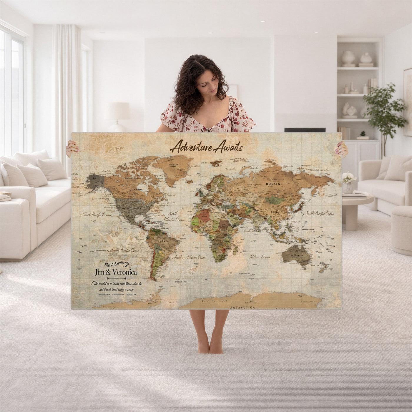 51298056-MGV-CV-36X24 - Custom Push Pin World Map Canvas | Personalized Travel Tracker | Wedding Anniversary Gift for Couples | Adventure Map Wall Art with Pins