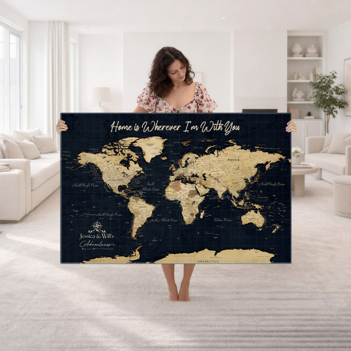 19542599-MGV-CV-36X24 - Custom Push Pin World Map Canvas | Personalized Travel Tracker | Wedding Anniversary Gift for Couples - Adventure Map Wall Art with Pins