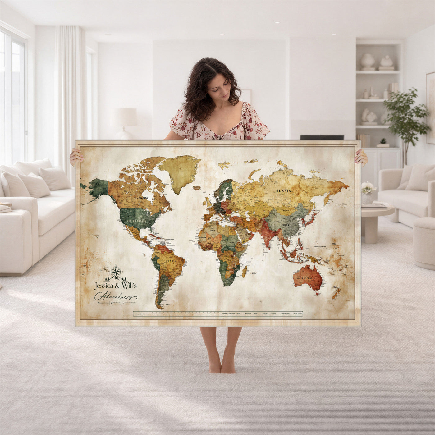 19542567-MGV-CV-36X24 - Custom Push Pin World Map Canvas | Personalized Travel Tracker | Wedding Anniversary Gift for Couples | Adventure Map Wall Art with Pins