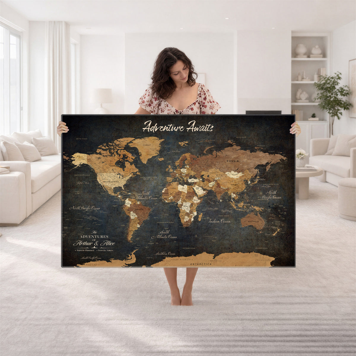 195425676576-MGV-CV-36X24 - Custom Push Pin World Map Canvas PRINT | Personalized Travel Tracker | Wedding Anniversary Gift
