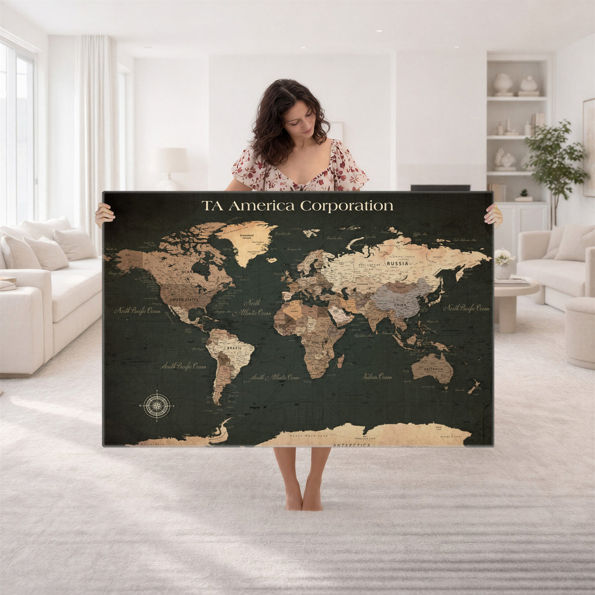 55857205-MGV-CV-36X24 - Extra Large Framed Personalize Push Pin World Map Wall Art Canvas Print for Travel Tracking