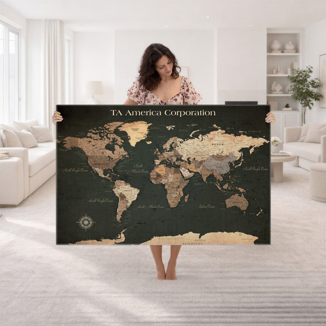 Extra Large Framed Personalized Push Pin World Map Canvas Print