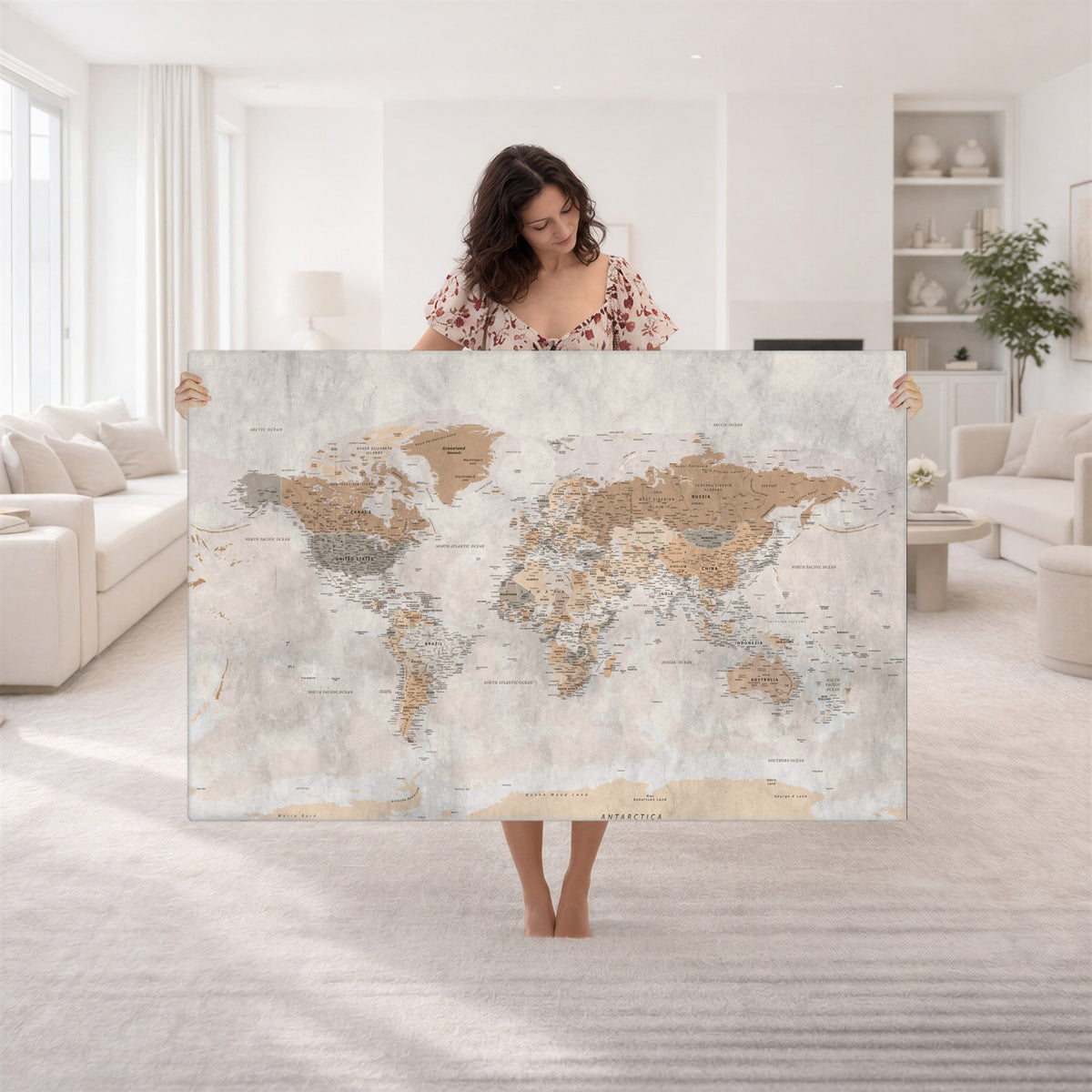 18074626DD-MGV-CV-36X24 - Extra Large Framed Personalize Push Pin World Map Wall Art Canvas Print for Travel Tracking NEWMAP - 009