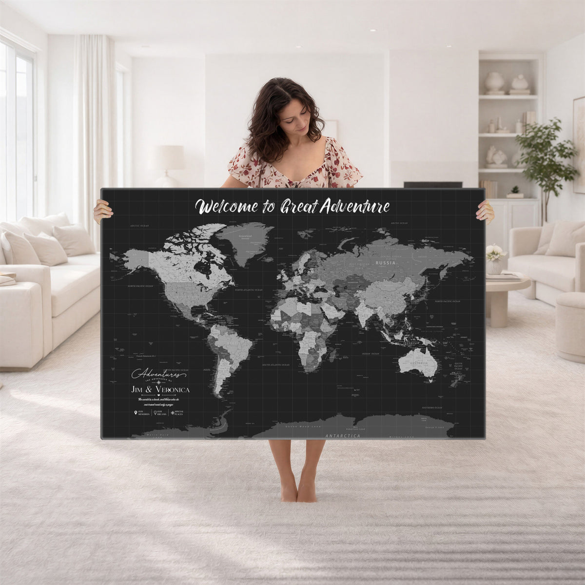 NEWMAP-21-MGV-CV-36X24 - World Map Wall Art Canvas Print, Modern Decorative Framed Map Artwork Prints for Living Room, Office, Bedroom Wall Decor